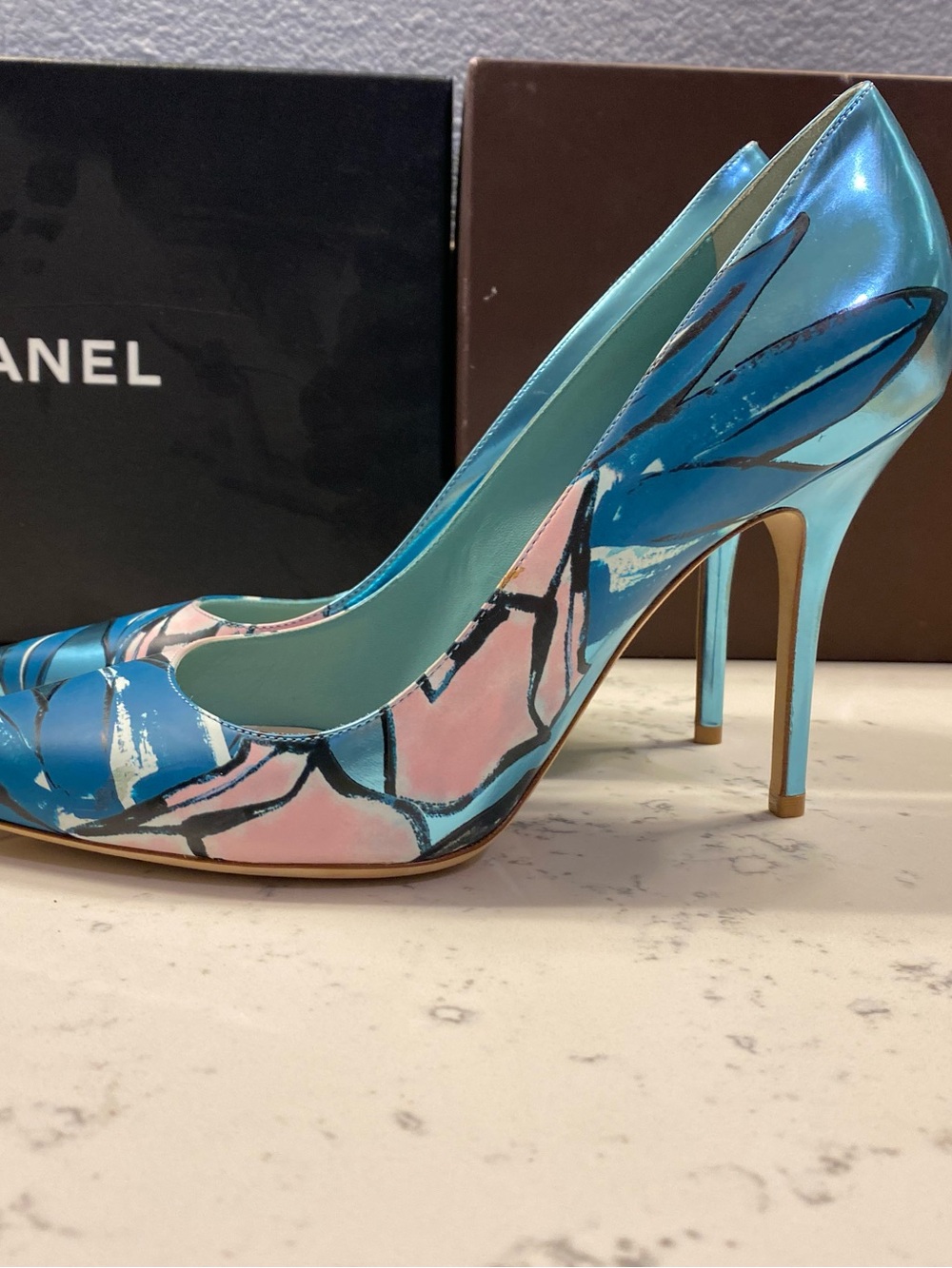 Dior Blue & Pink Metallic Leather Pointed-Toe Stiletto Pumps Size 40.5 - Picture 5 of 9